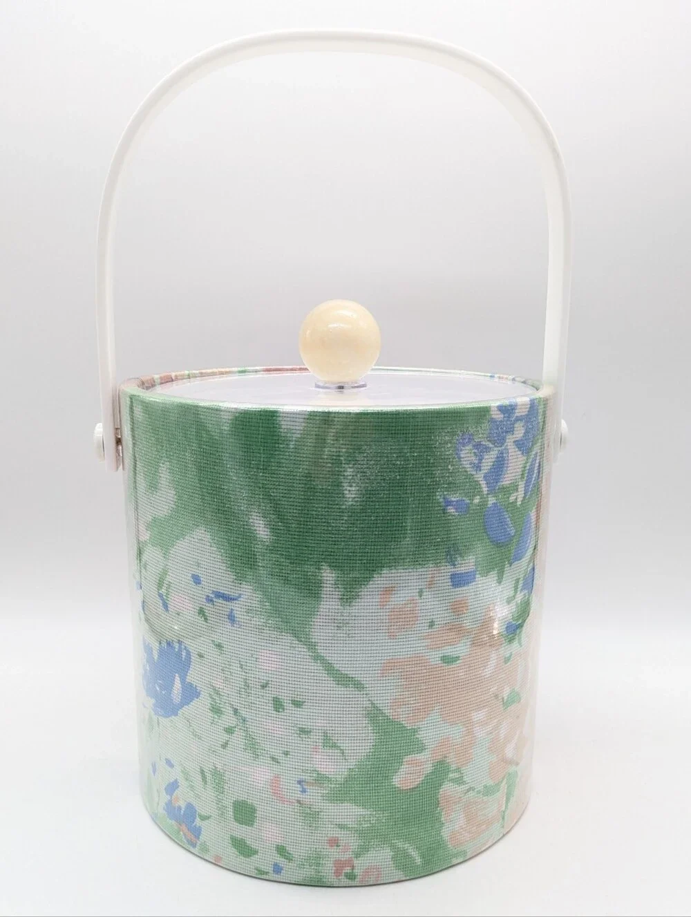 Vintage Elegance By Kraftware Pastel Floral Wooden Knob Ice Bucket